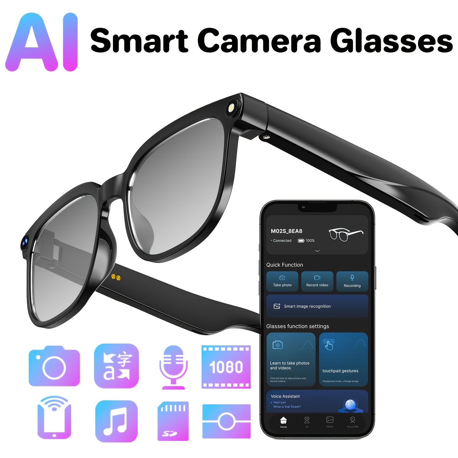 Audio Music Recognition - Lunettes caméra intelligentes, lunettes d'enregistrement vidéo