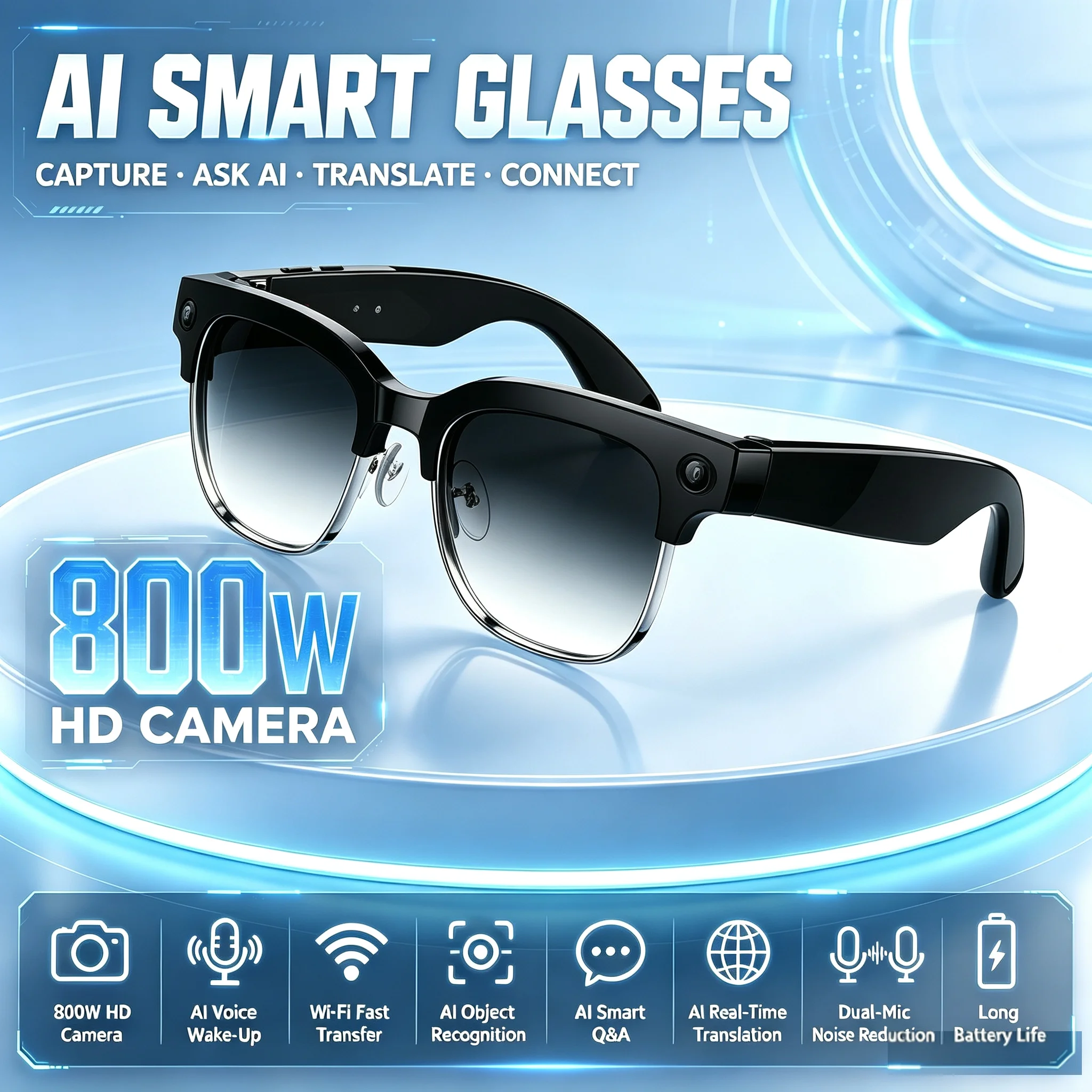 Audio Music Recognition - Lunettes intelligentes IA avec activation vocale,