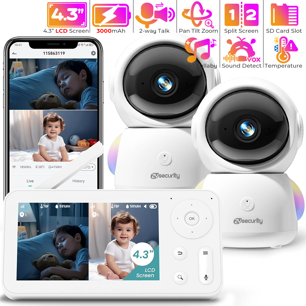 Audio Music Light - Babyphone 2K avec 2 Caméras et
