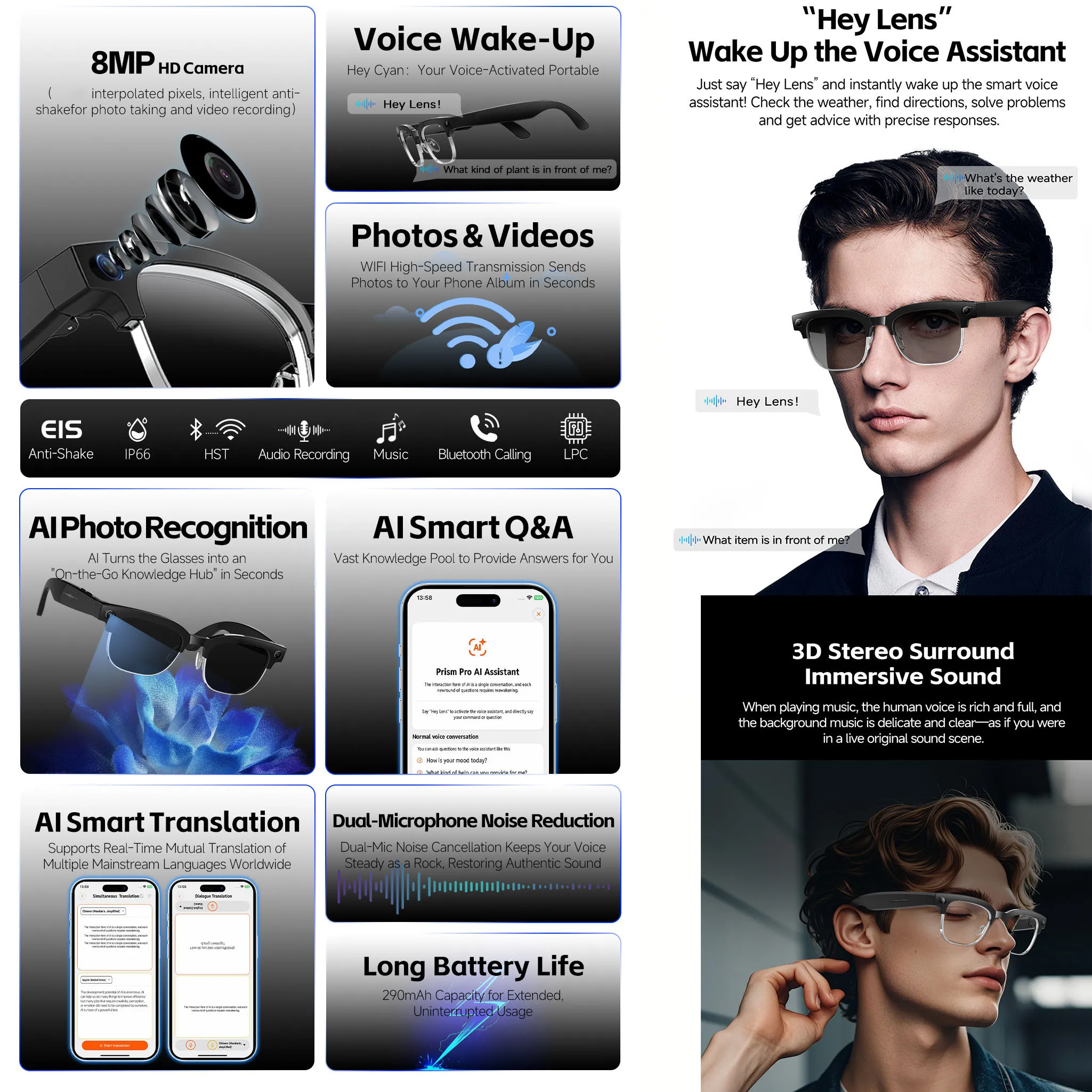 Lunettes intelligentes IA avec - Audio Music Recognition avis et prix